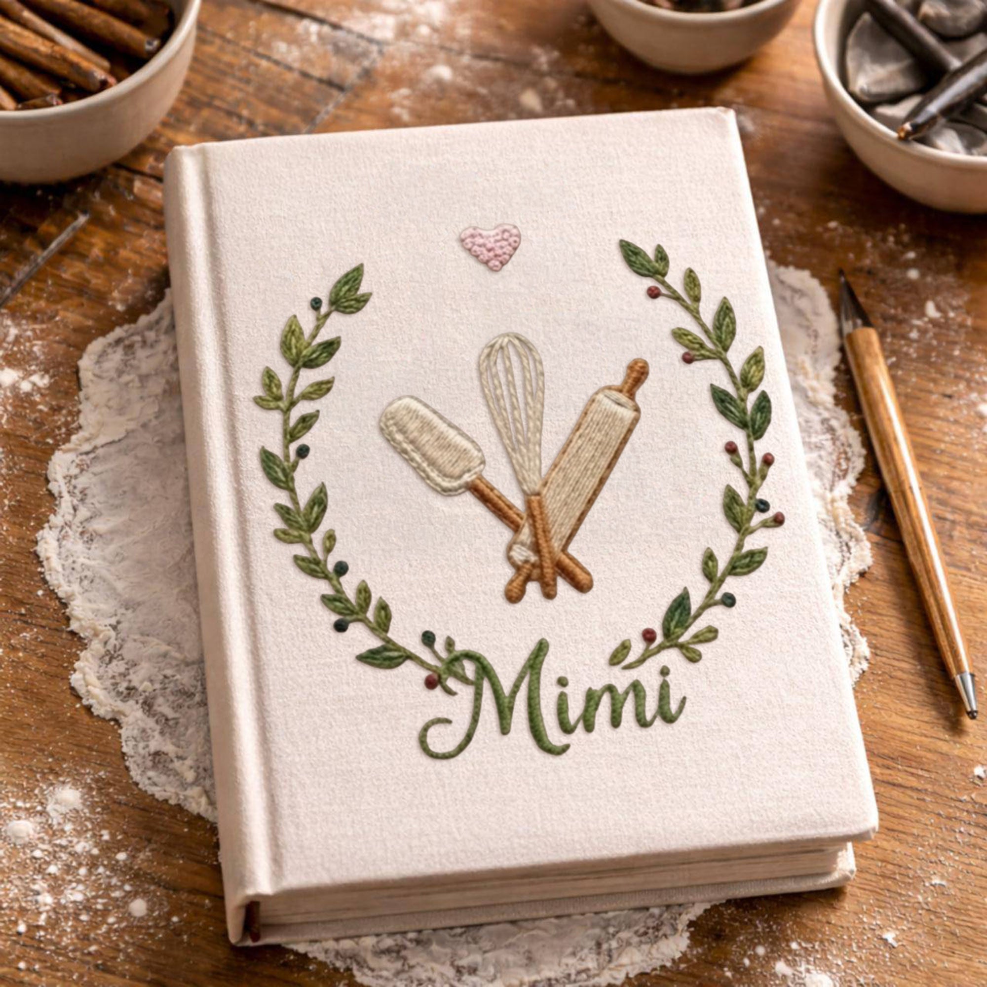 Personalized embroidered baking memory book handmade linen kitchen keepsake 6