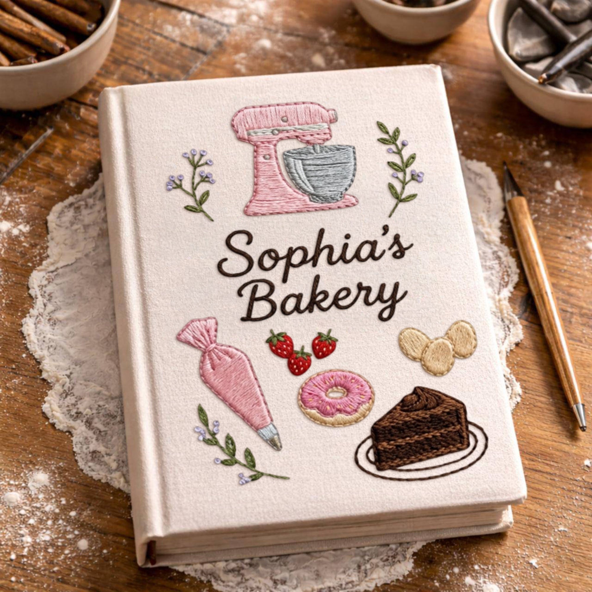 Personalized embroidered bakery recipe book handmade linen cookbook baking journal 5