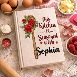 Personalized embroidered recipe book handmade linen cookbook farmhouse kitchen gift 4