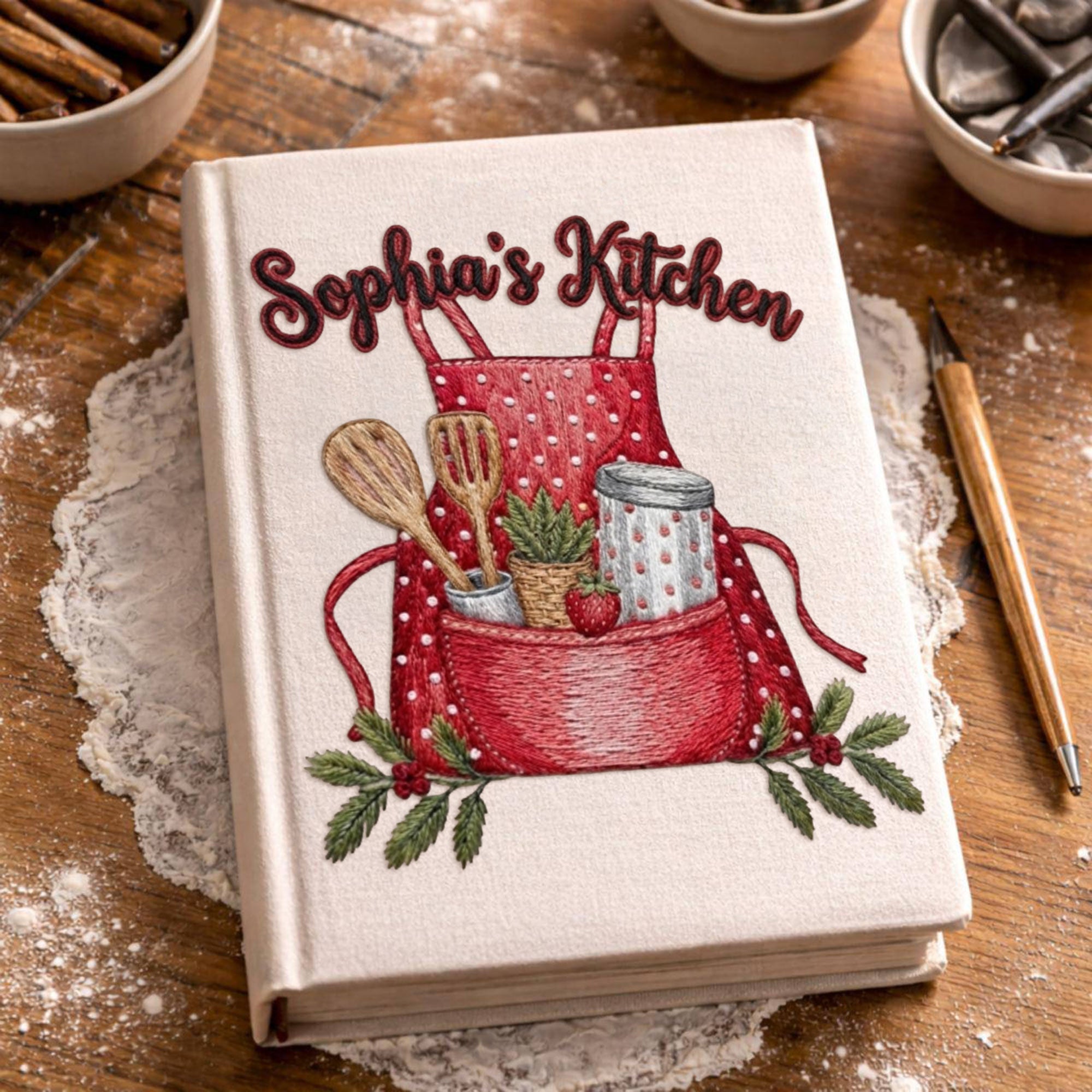 Personalized embroidered recipe book handmade linen cookbook farmhouse kitchen gift 5