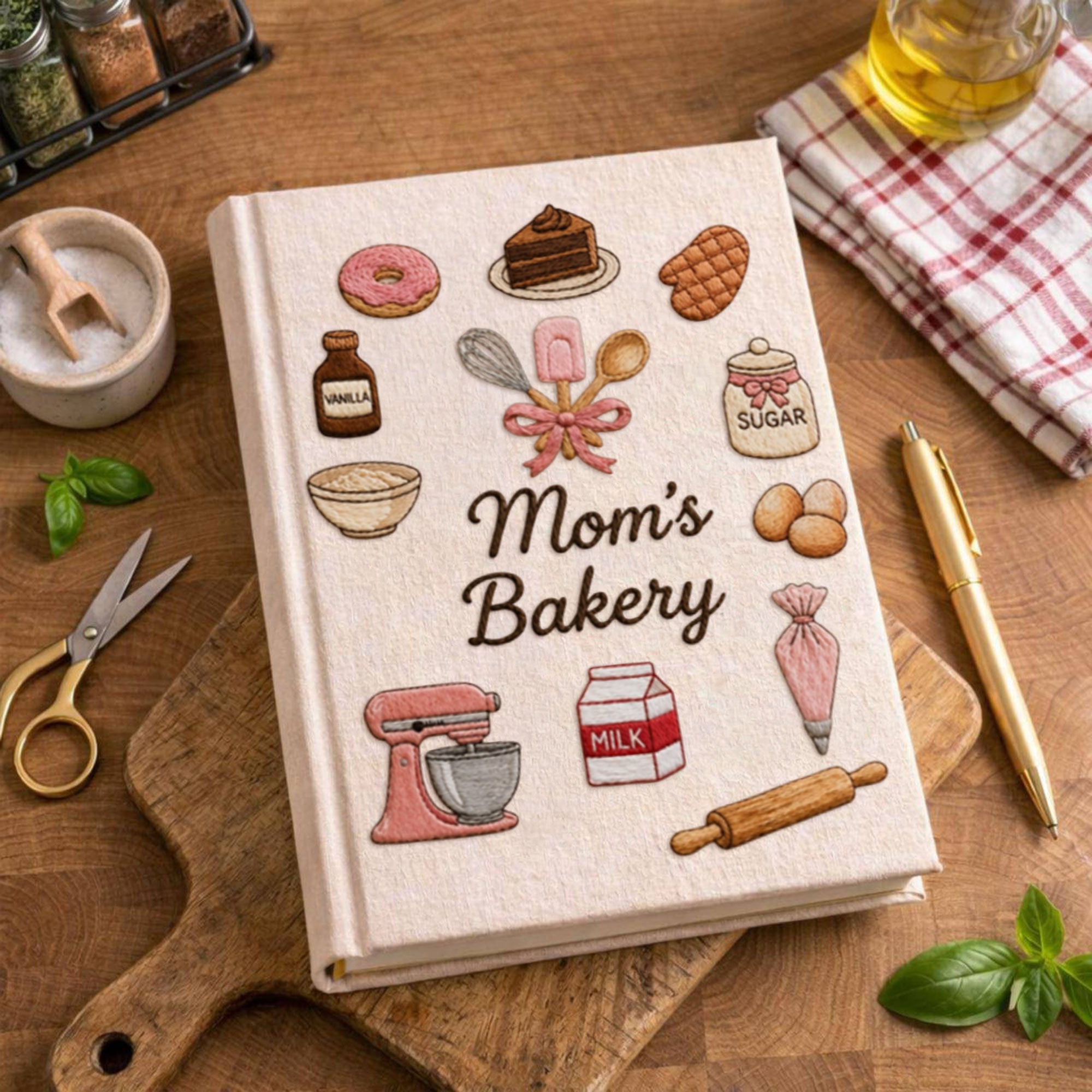 Personalized embroidered bakery recipe book handmade linen cookbook kitchen journal gift 4