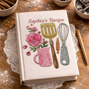 Personalized embroidered kitchen recipe notebook handmade linen floral cookbook 6