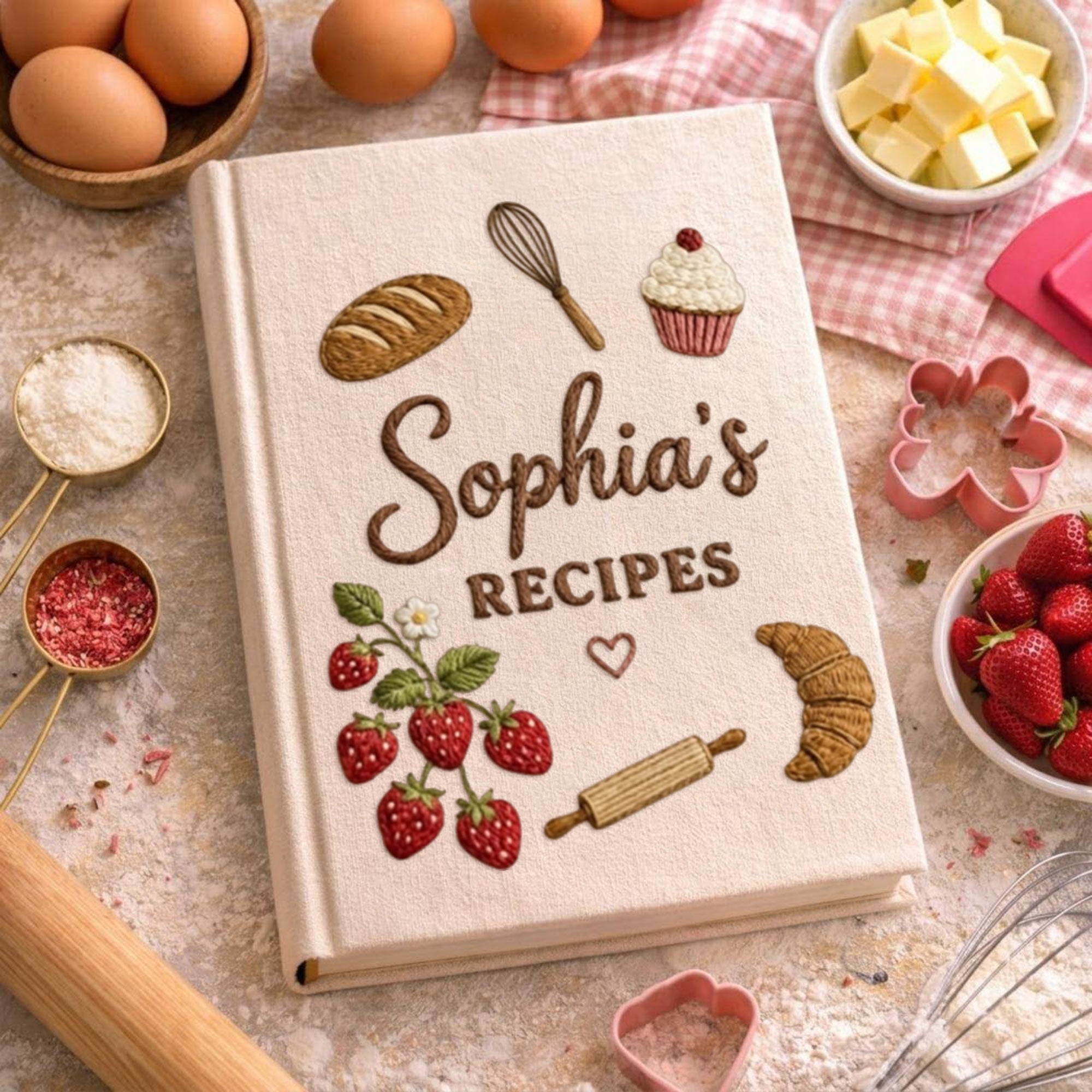Personalized embroidered recipe book handmade linen cookbook kitchen journal gift 4