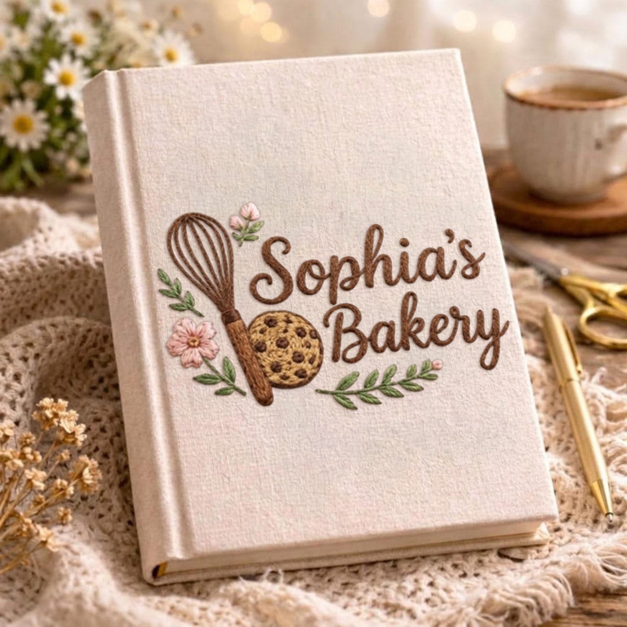 Personalized embroidered cookie recipe journal handmade linen baking keepsake 7