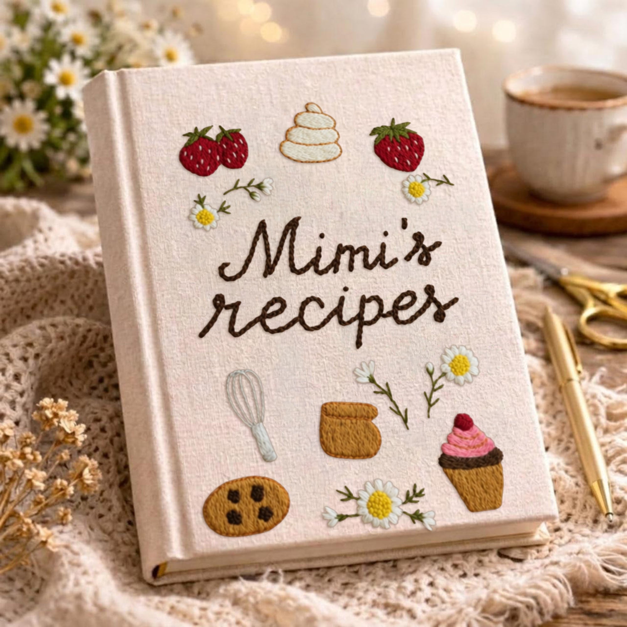 Personalized embroidered strawberry recipe book handmade linen cookbook gift 6