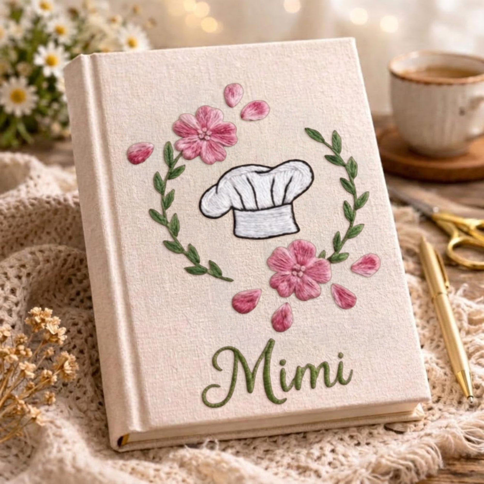 Personalized embroidered chef recipe keeper handmade linen cooking journal 8