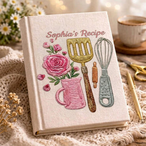 Personalized embroidered kitchen recipe notebook handmade linen floral cookbook 7