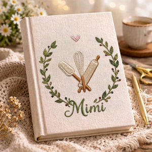 Personalized embroidered baking memory book handmade linen kitchen keepsake 7