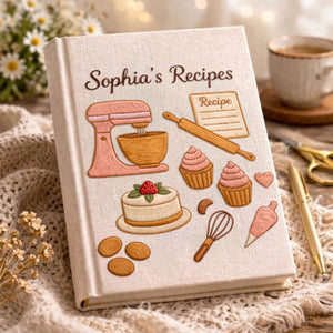 Personalized embroidered dessert recipe binder handmade linen baking journal 7