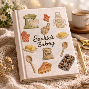 Personalized embroidered bakery recipe book handmade linen cookbook kitchen journal 6