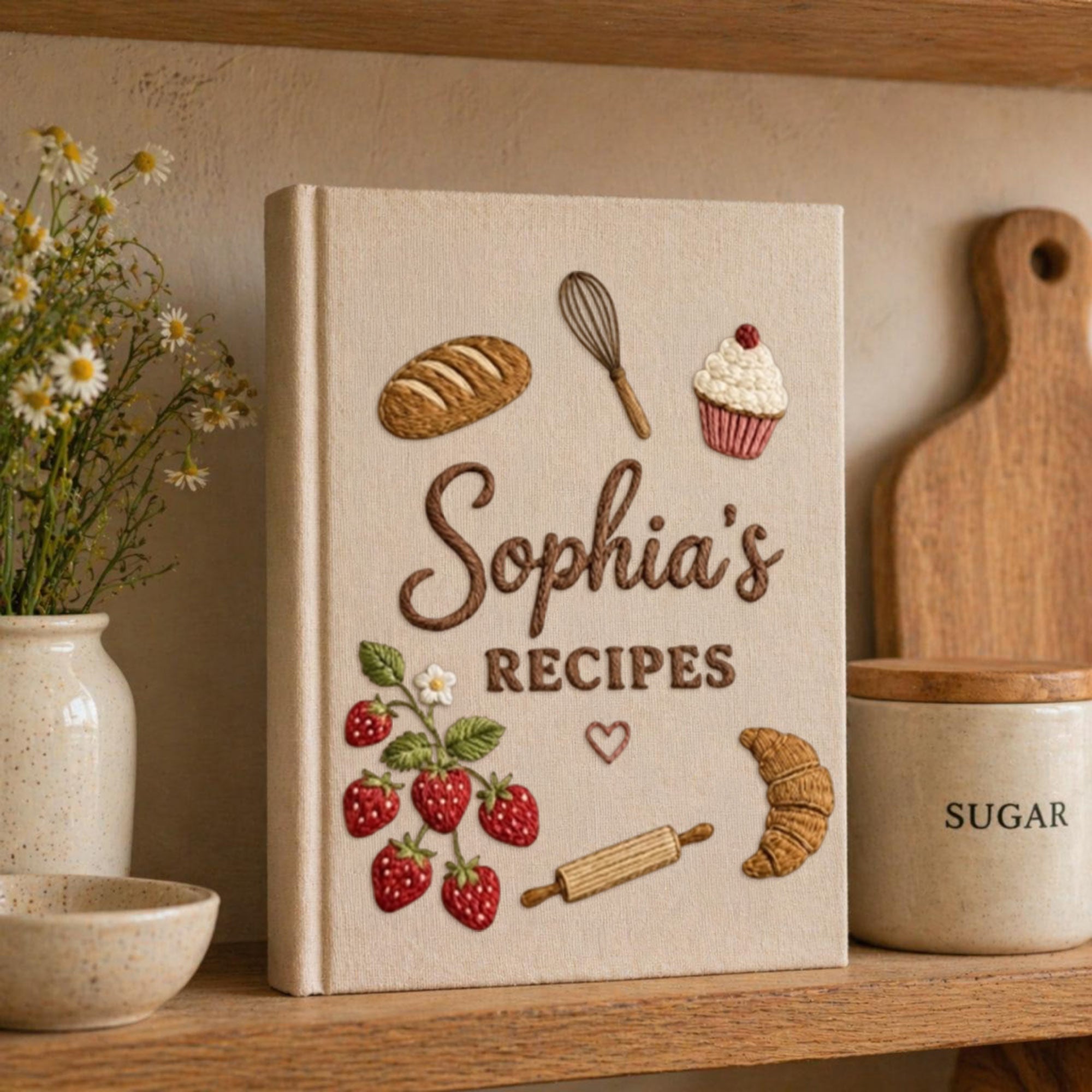 Personalized embroidered recipe book handmade linen cookbook kitchen journal gift 5