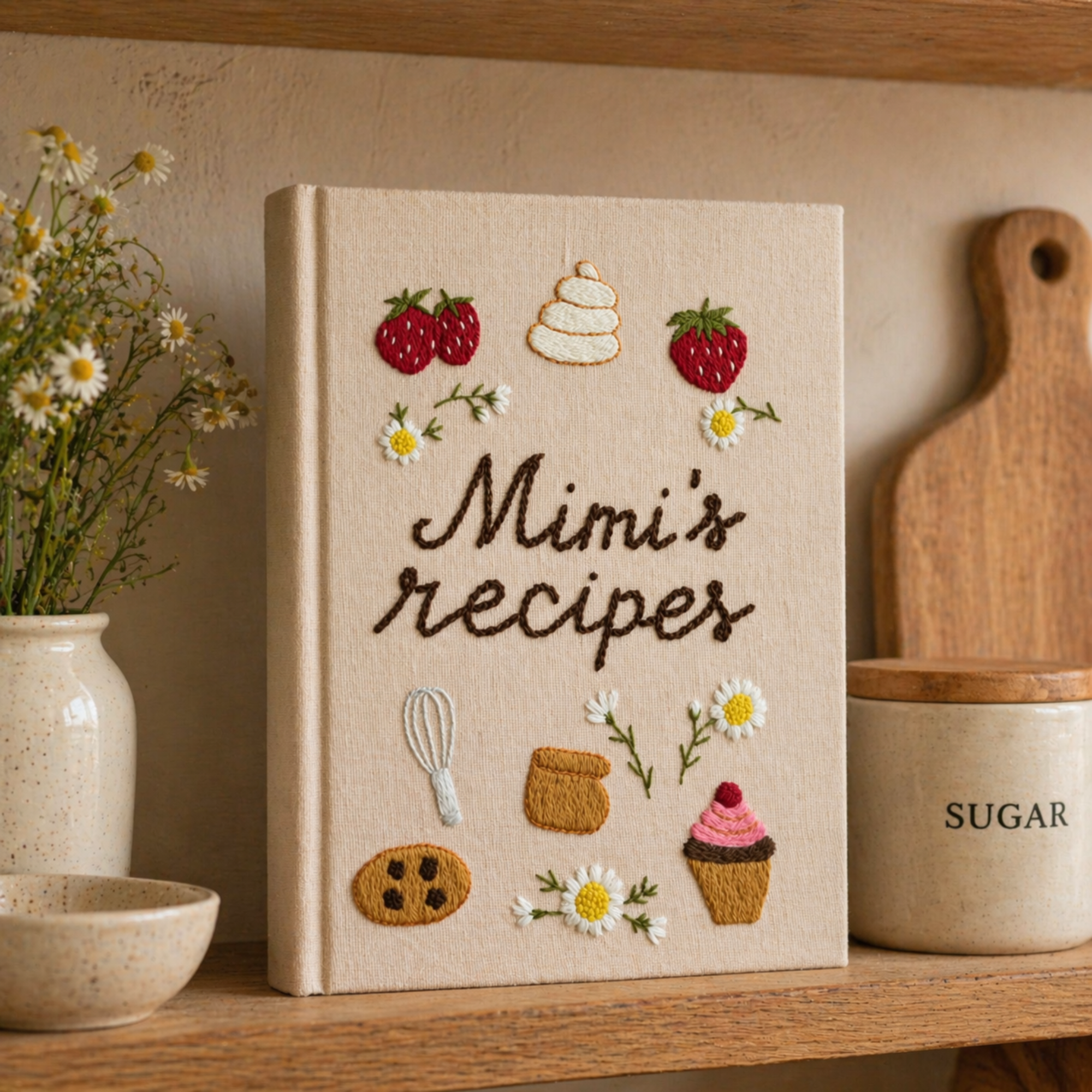 Personalized embroidered strawberry recipe book handmade linen cookbook gift 7