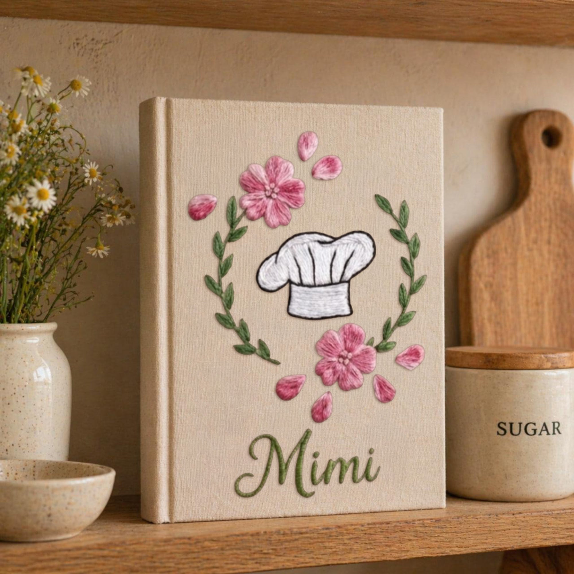 Personalized embroidered chef recipe keeper handmade linen cooking journal 9