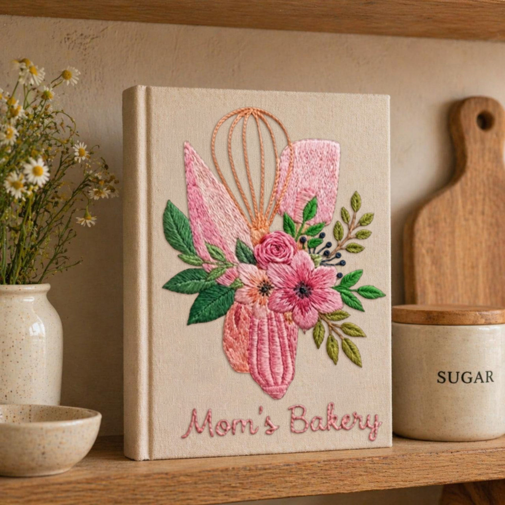 Personalized embroidered floral bakery recipe book handmade linen cookbook 7