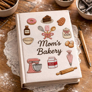 Personalized embroidered bakery recipe book handmade linen cookbook kitchen journal gift 6