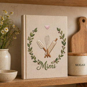 Personalized embroidered baking memory book handmade linen kitchen keepsake 8