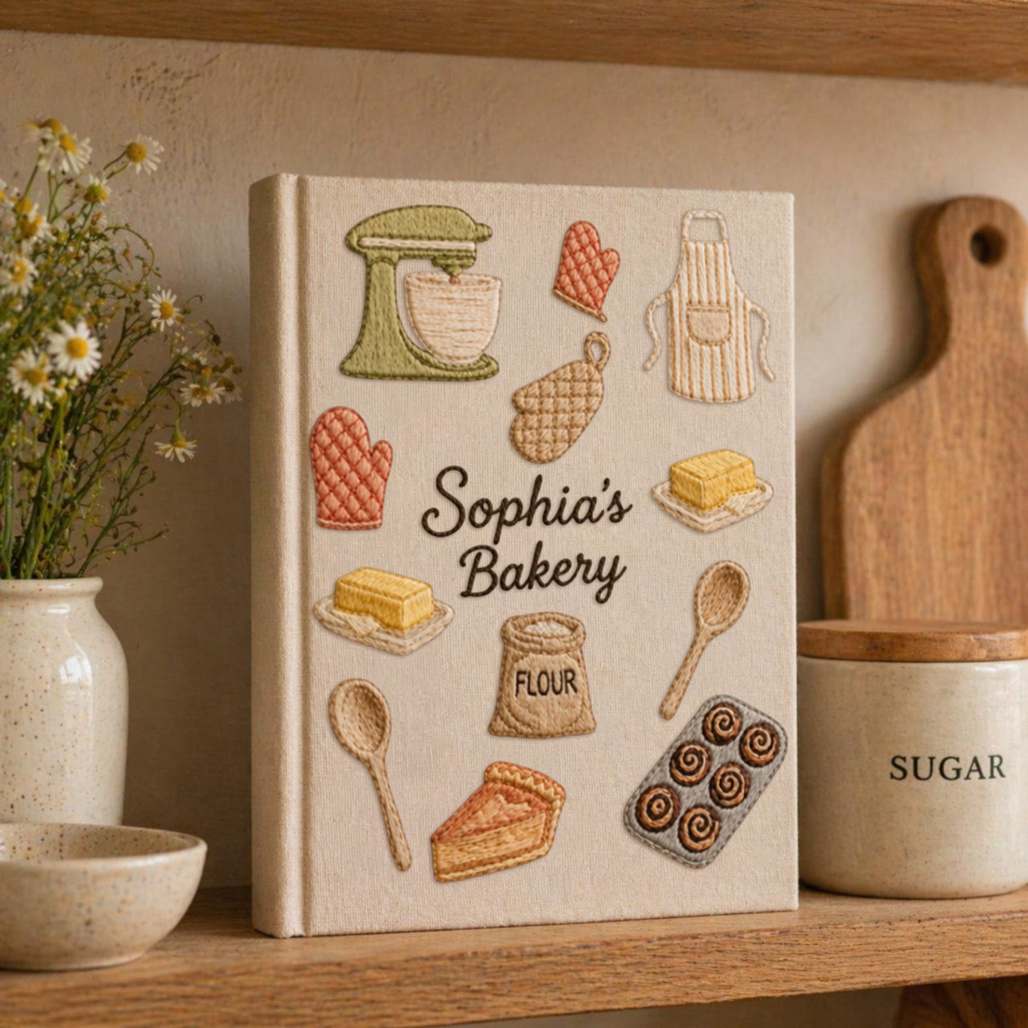 Personalized embroidered bakery recipe book handmade linen cookbook kitchen journal 7