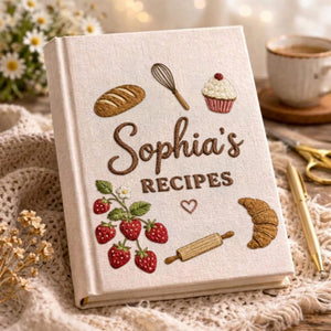 Personalized embroidered recipe book handmade linen cookbook kitchen journal gift 6