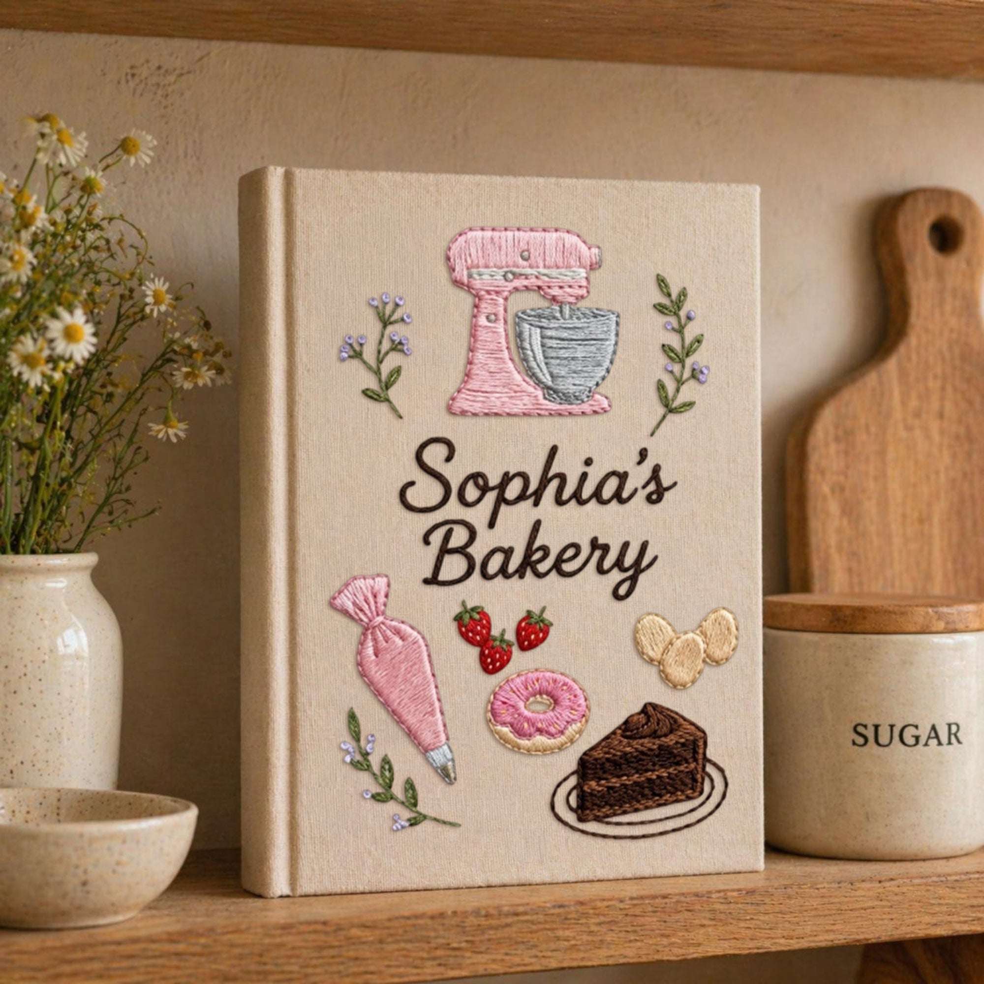 Personalized embroidered bakery recipe book handmade linen cookbook baking journal 7