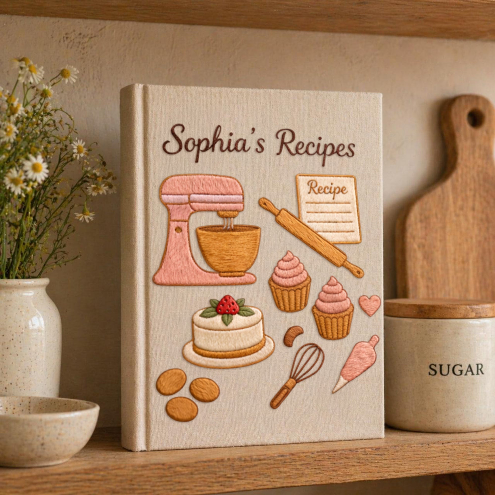 Personalized embroidered dessert recipe binder handmade linen baking journal 8