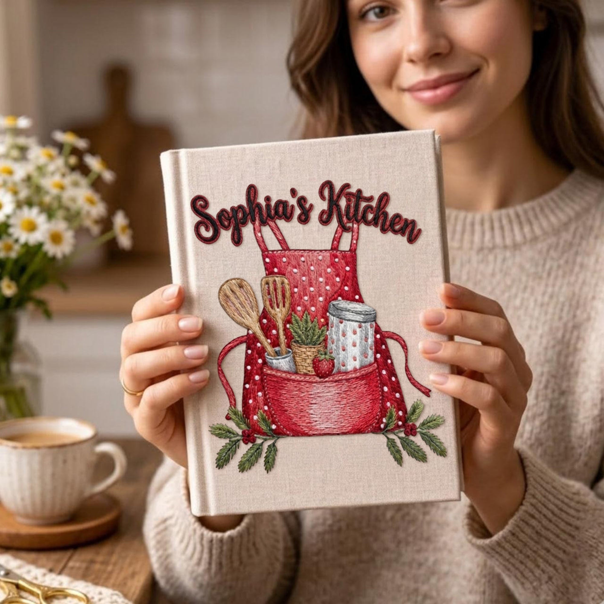 Personalized embroidered recipe book handmade linen cookbook farmhouse kitchen gift 8