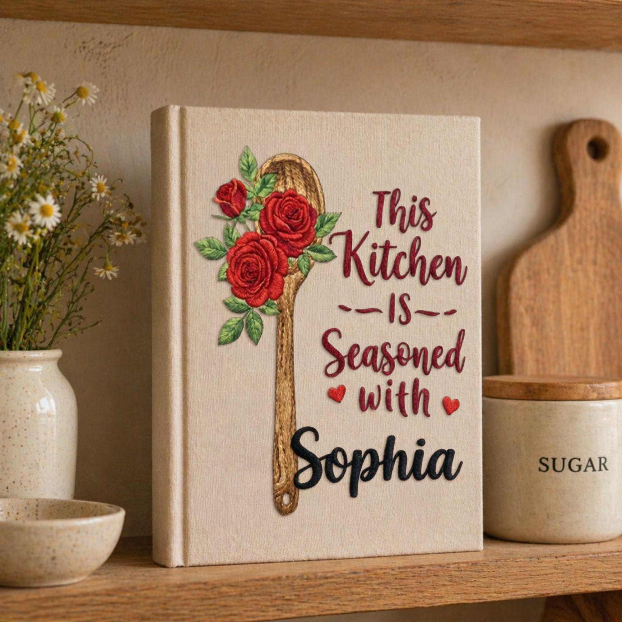 Personalized embroidered recipe book handmade linen cookbook farmhouse kitchen gift 6