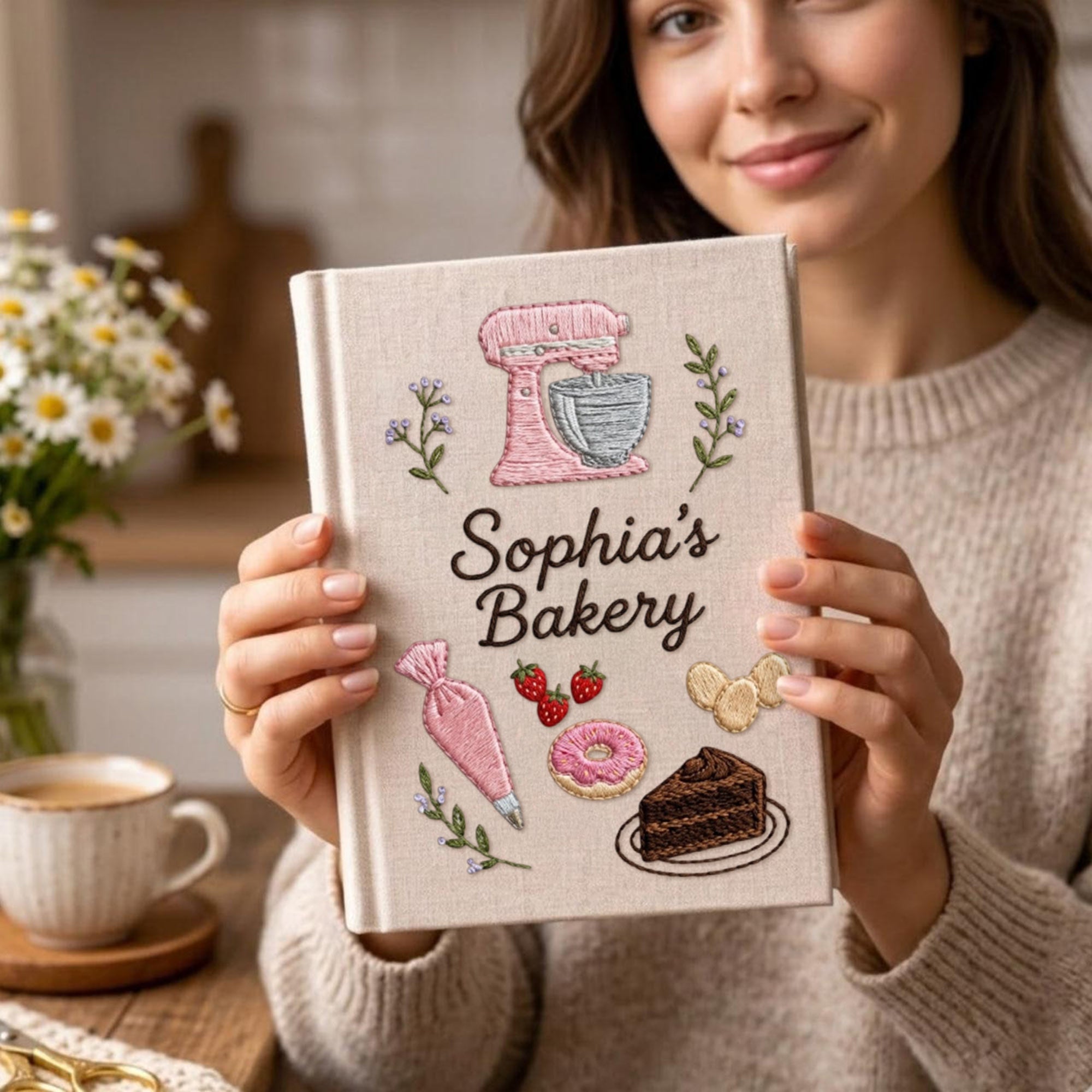 Personalized embroidered bakery recipe book handmade linen cookbook baking journal 8