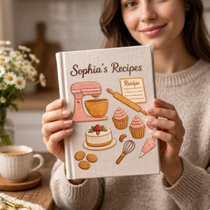 Personalized embroidered dessert recipe binder handmade linen baking journal 9