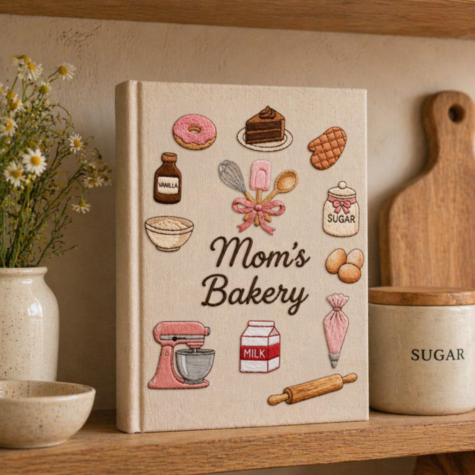 Personalized embroidered bakery recipe book handmade linen cookbook kitchen journal gift 7