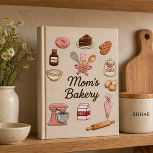 Personalized embroidered bakery recipe book handmade linen cookbook kitchen journal gift 7
