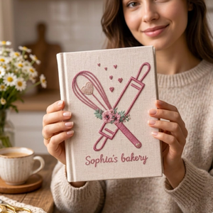 Personalized embroidered floral bakery recipe book handmade linen cookbook, Ver 1