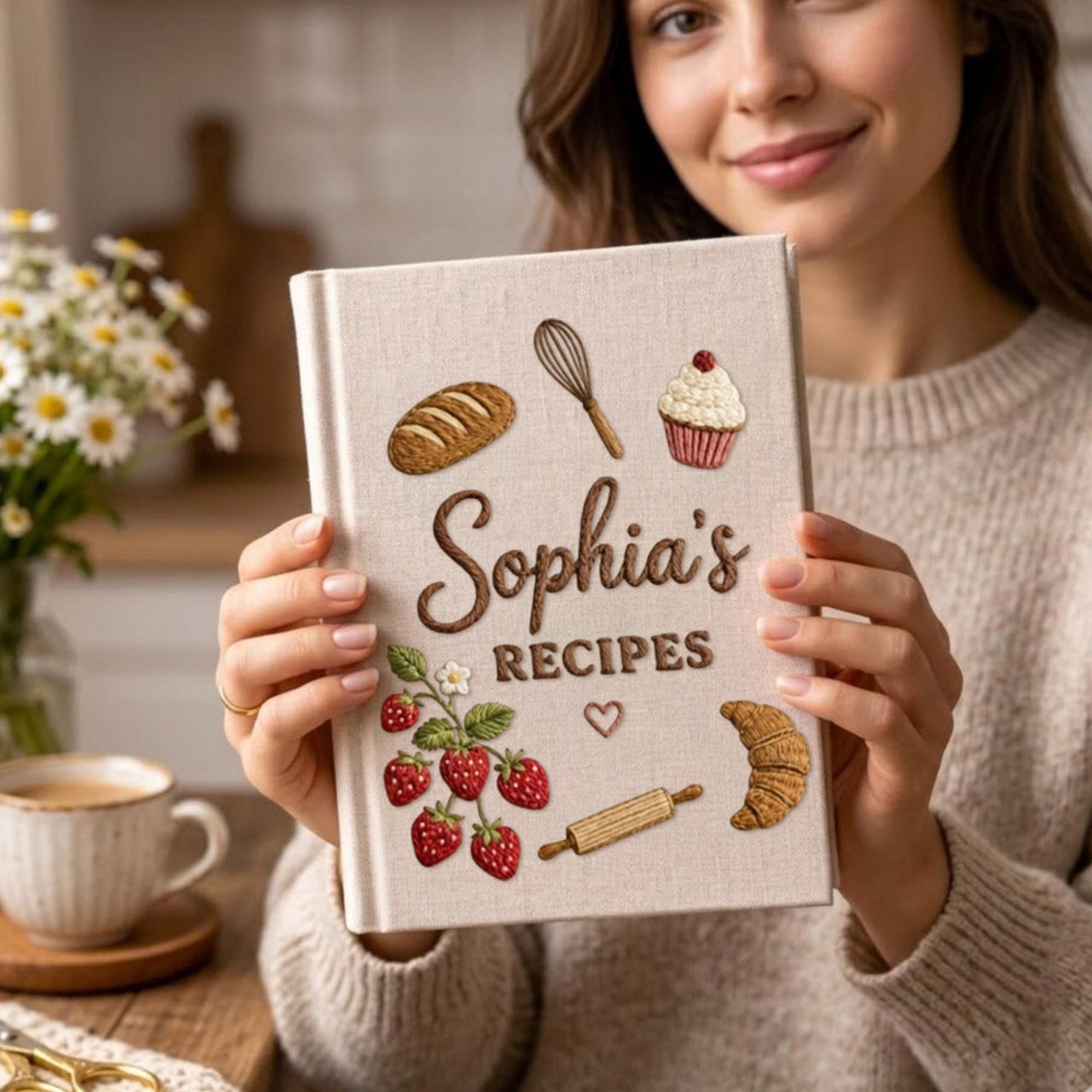 Personalized embroidered recipe book handmade linen cookbook kitchen journal gift 8