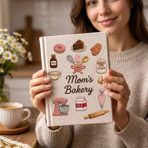 Personalized embroidered bakery recipe book handmade linen cookbook kitchen journal gift 8