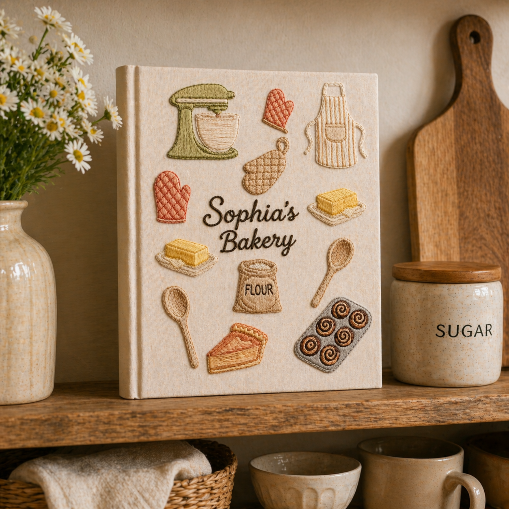 Personalized embroidered bakery recipe book handmade linen cookbook kitchen journal 9