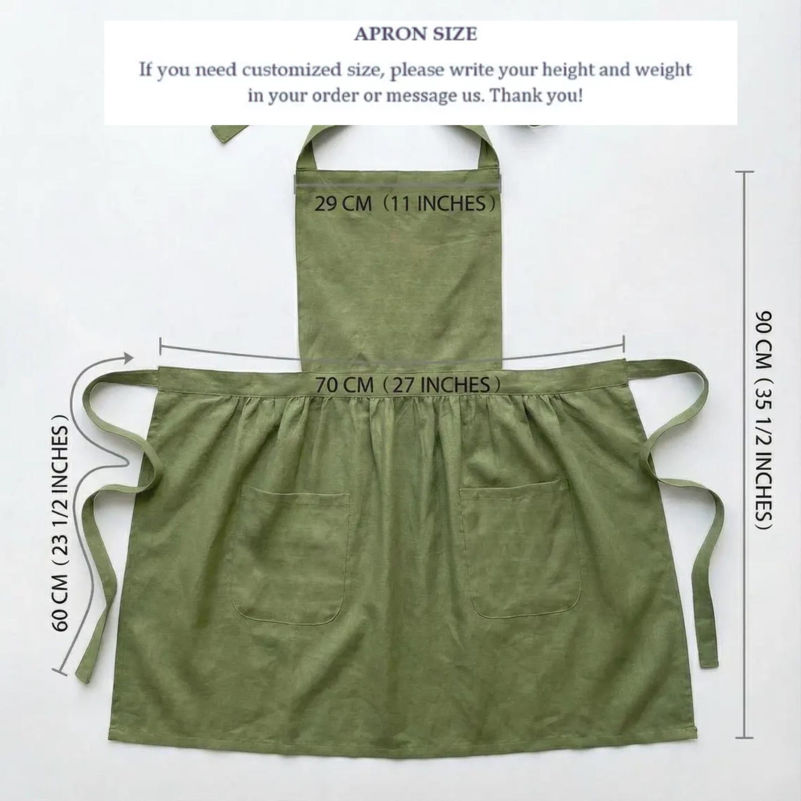 Personalized hand embroidered linen apron featuring wildflower bouquet embroidery, lavender flowers, daisies, and custom name embroidery.