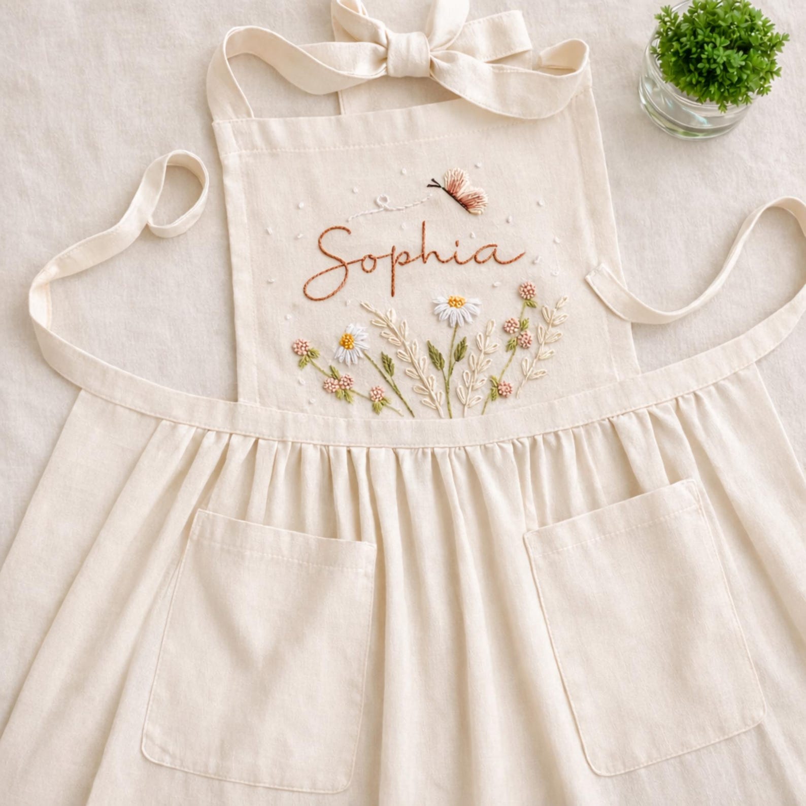 Personalized Hand Embroidered Floral Apron – Garden Kitchen Gift