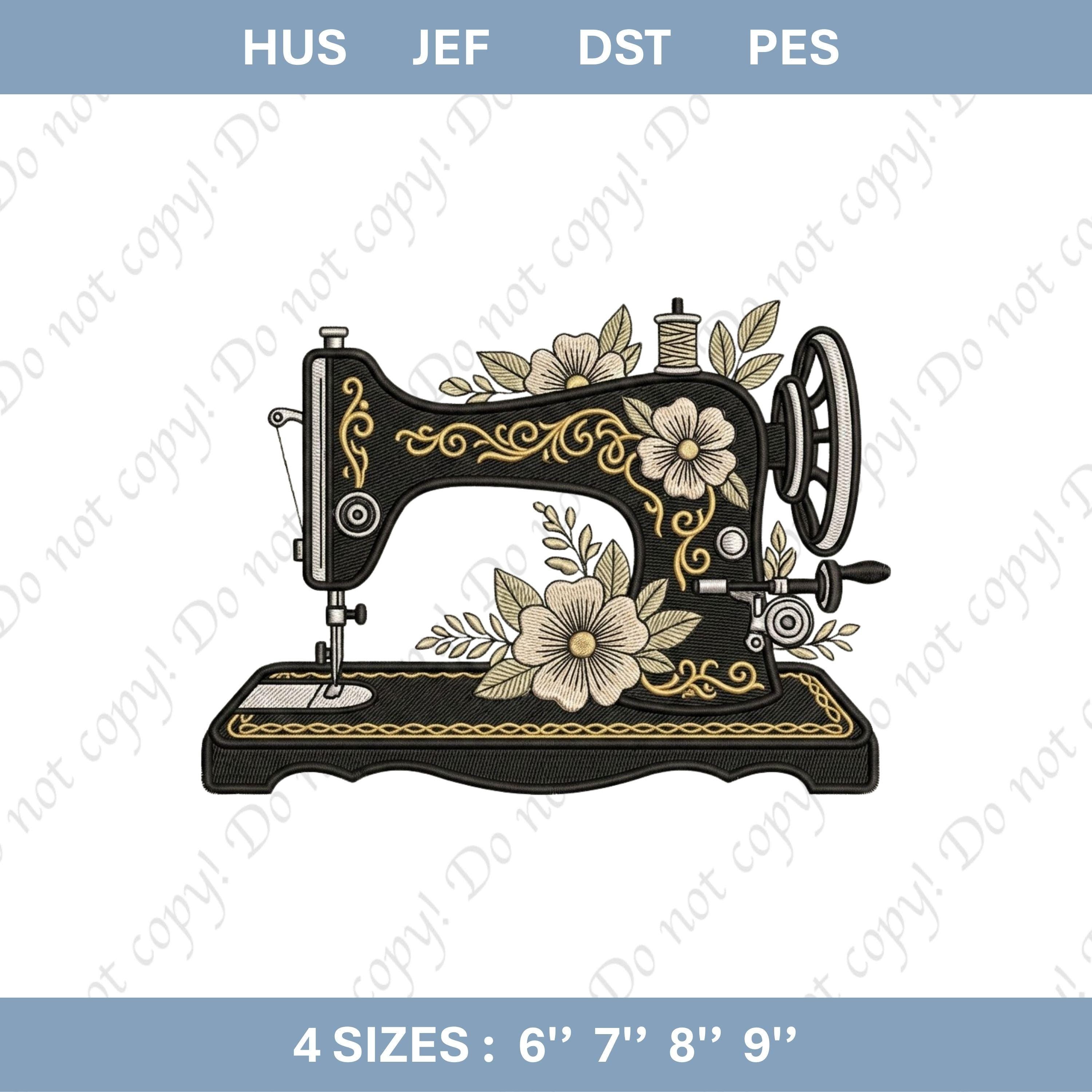 Vintage Sewing Machine With Flowers Embroidery File Retro Floral Machine Embroidery Design Seamstress Craft Room Decor Sewing Lover Gift
