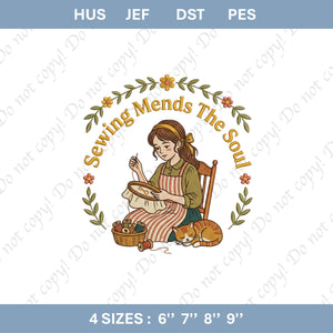 Sewing Quote Embroidery File Girl Stitching Cat Floral Design Seamstress Pattern Machine Embroidery Craft Gift for Quilter Decor