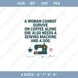 Funny Sewing Dog Embroidery File Quilting Dog Design Coffee Lover Gift Sewing Machine Pattern Crafter Gift Machine Embroidery