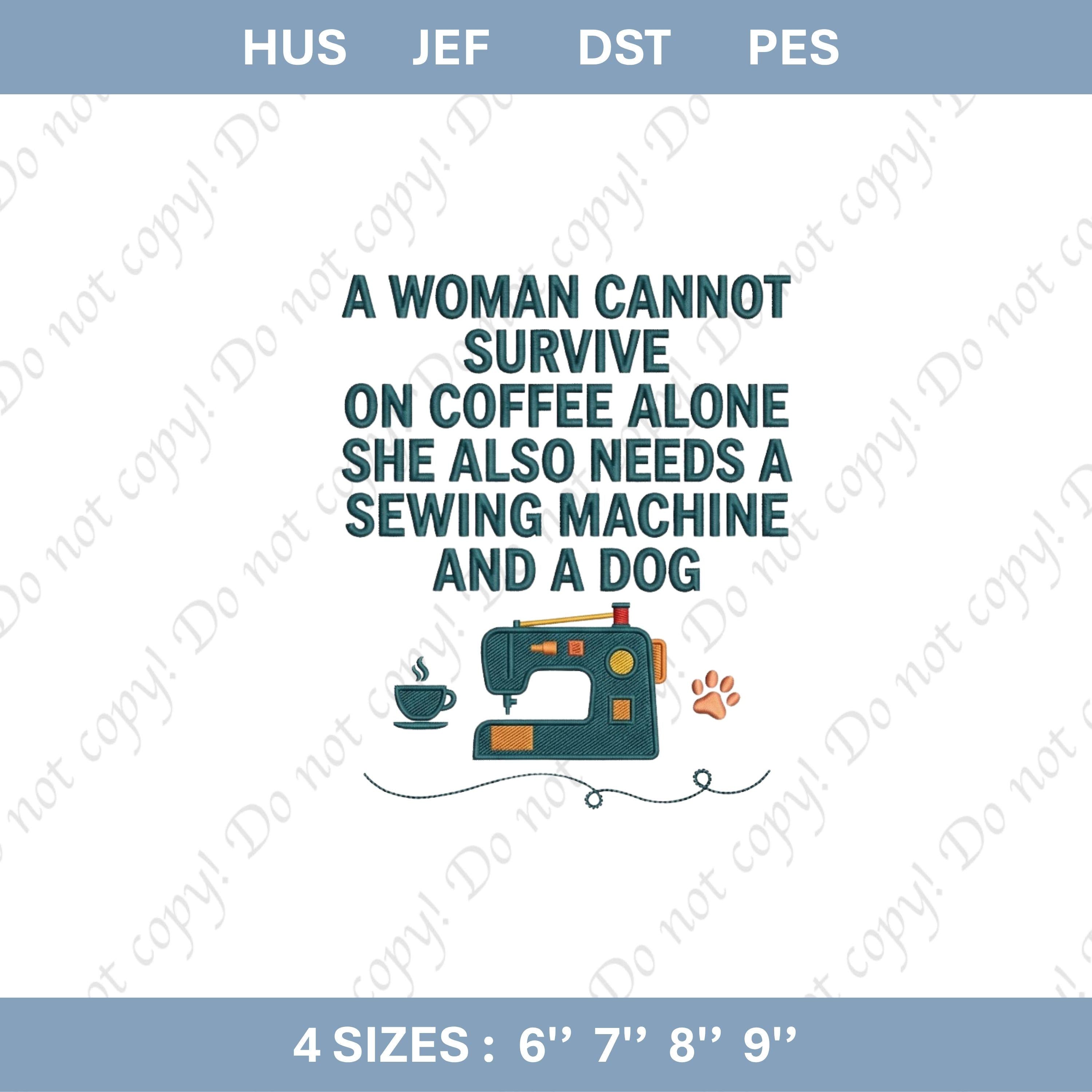 Funny Sewing Dog Embroidery File Quilting Dog Design Coffee Lover Gift Sewing Machine Pattern Crafter Gift Machine Embroidery
