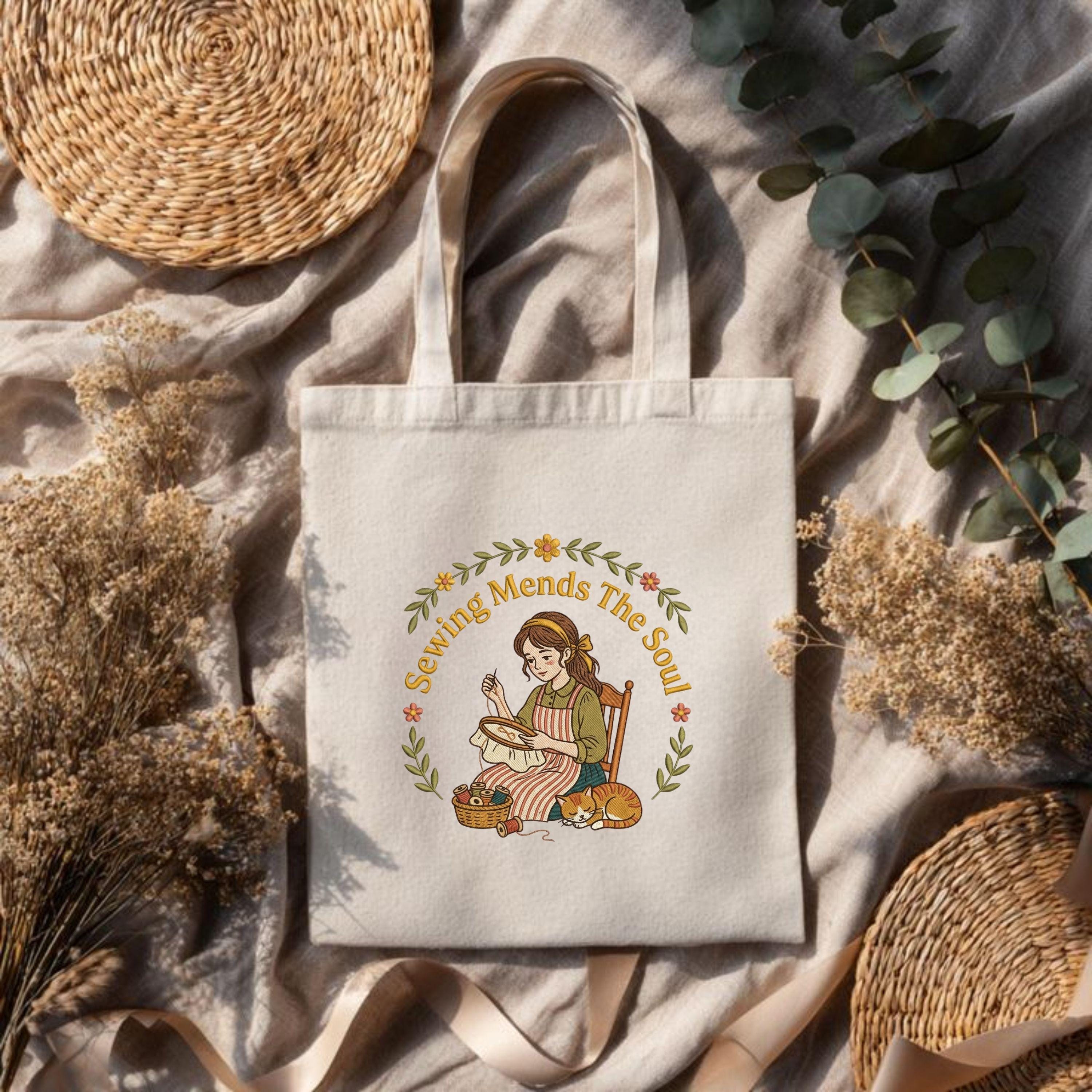 Sewing Quote Embroidery File Girl Stitching Cat Floral Design Seamstress Pattern Machine Embroidery Craft Gift for Quilter Decor