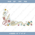 Floral Sewing Border Embroidery File: Scissors, Tape Measure, Spool (Digital Download)