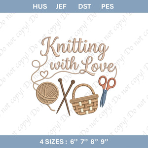 Knitting with Love Embroidery File: Yarn, Needles, Basket Design (Digital Download)