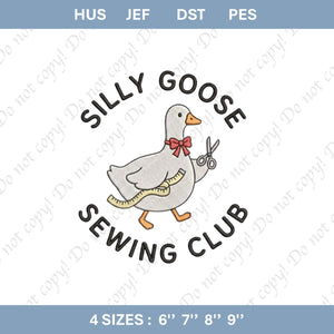 Silly Goose Sewing Club Embroidery File: Funny Tailor Goose Design (Digital Download)