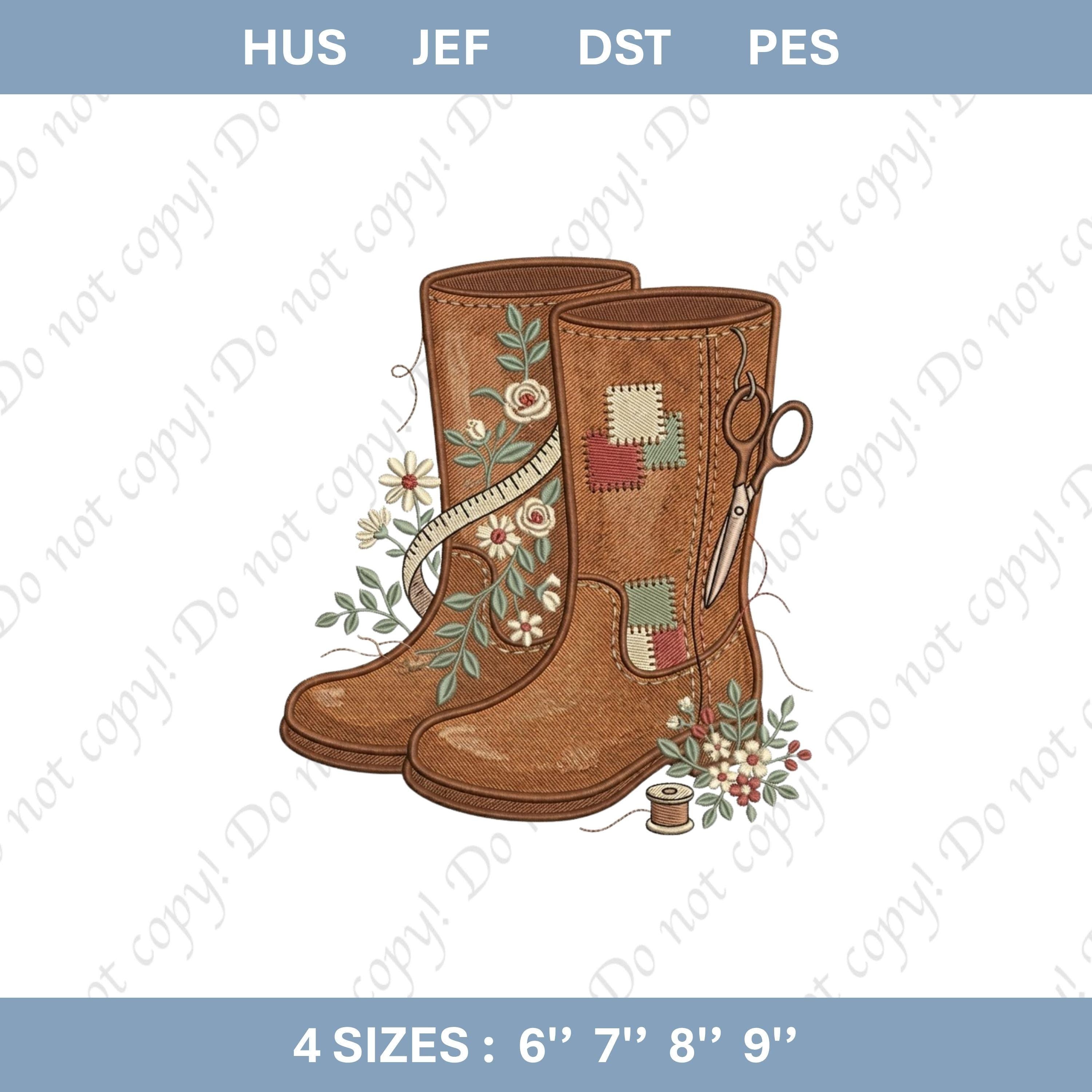 Floral Garden Boots Embroidery File: Cottagecore Wildflower Design (Digital Download)