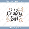 Crafty Girl Embroidery File: Sewing Machine, Scissors Design (Digital Download)