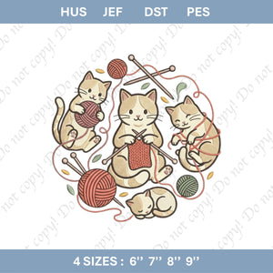 Cats Knitting Embroidery File: Sewing Machine Design (Digital Download)