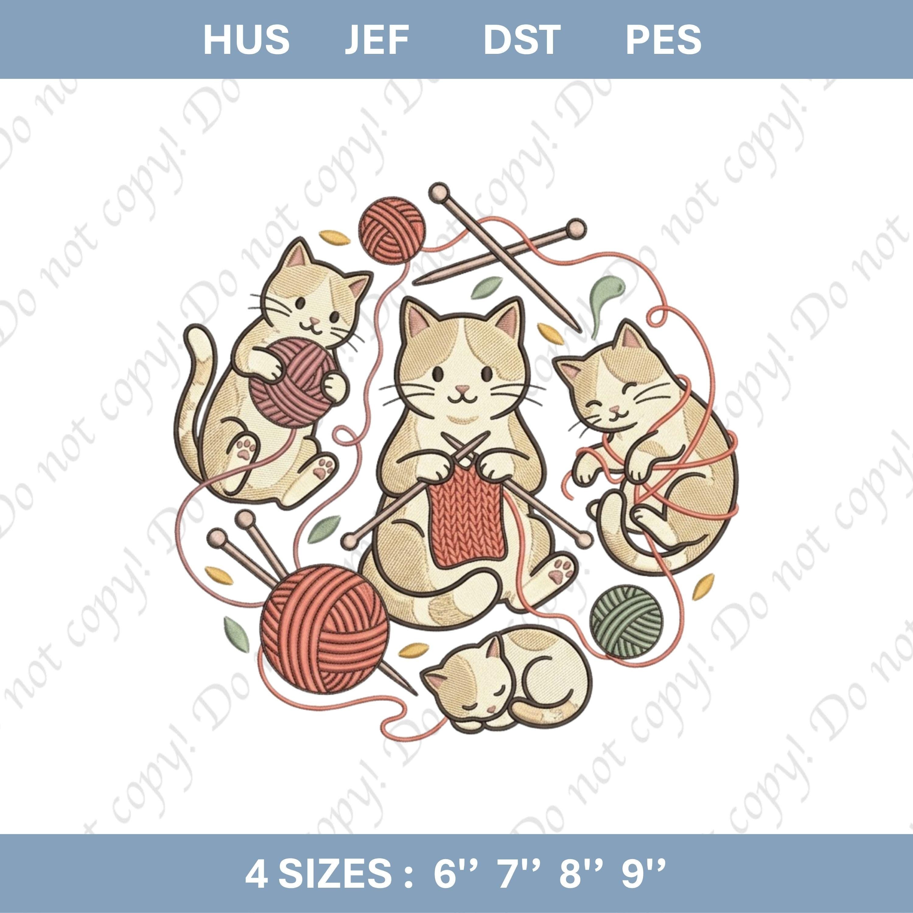 Cats Knitting Embroidery File: Sewing Machine Design (Digital Download)