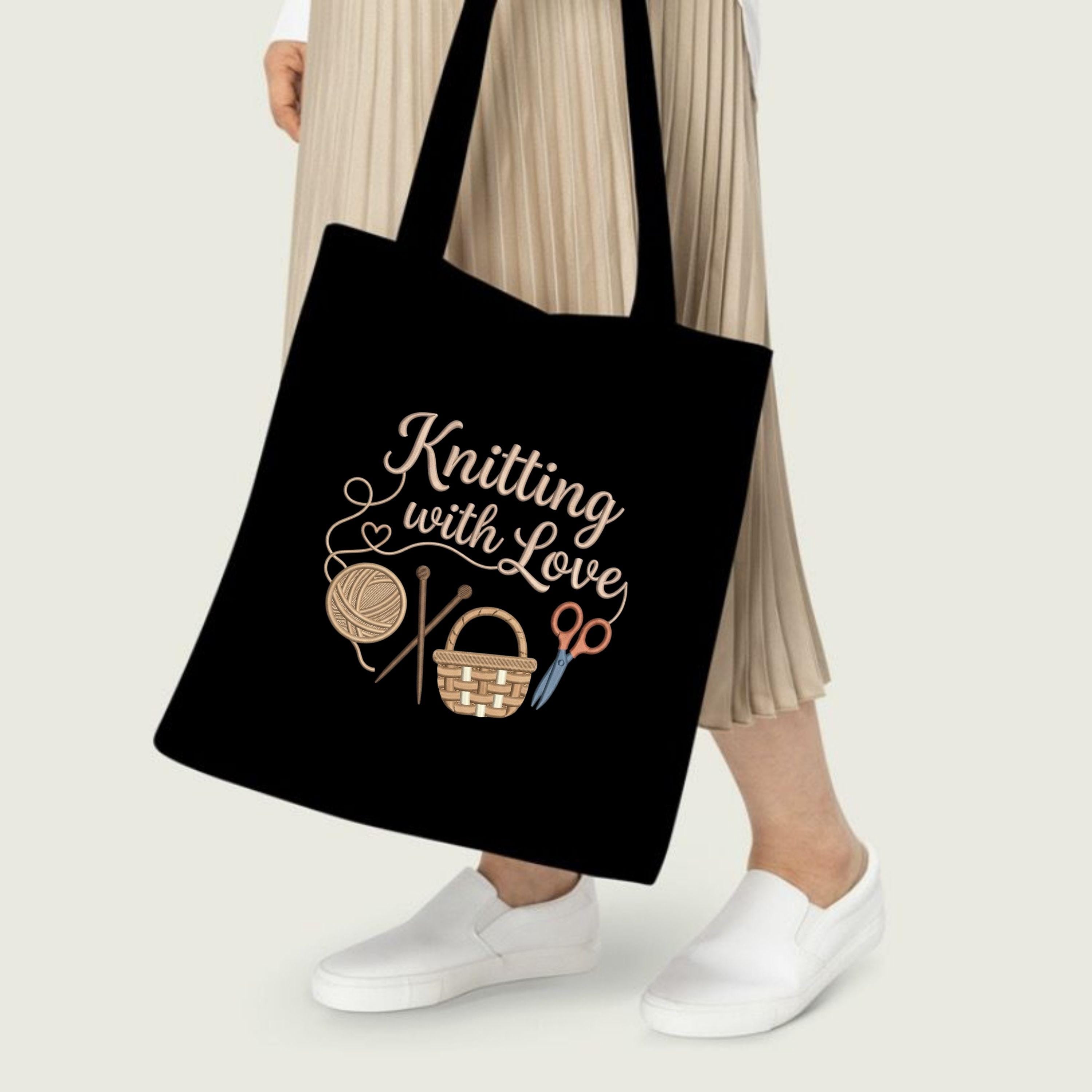 Knitting with Love Embroidery File: Yarn, Needles, Basket Design (Digital Download)