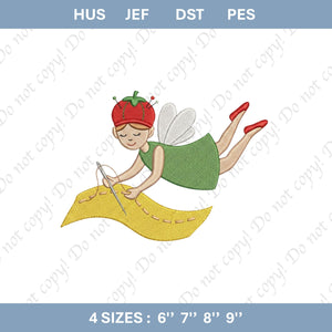 Tomato Pincushion Fairy Embroidery File: Whimsical Sewing Machine Pattern (Digital Download)